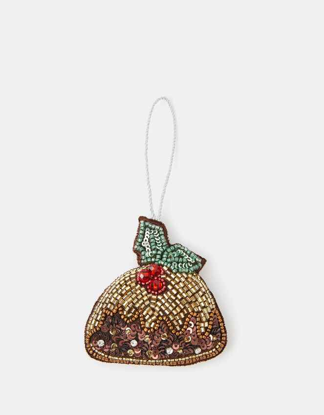 Christmas Pudding Embellished Tree Decoration, , large