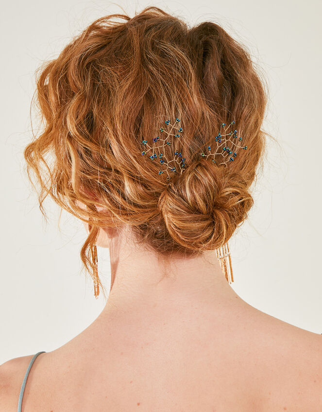 Delicate Beaded Leaf Hair Pins Set of Two, , large