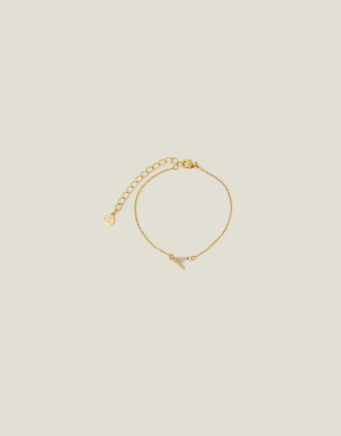 14ct Gold-Plated Sparkle Initial Bracelet, Gold (GOLD), large