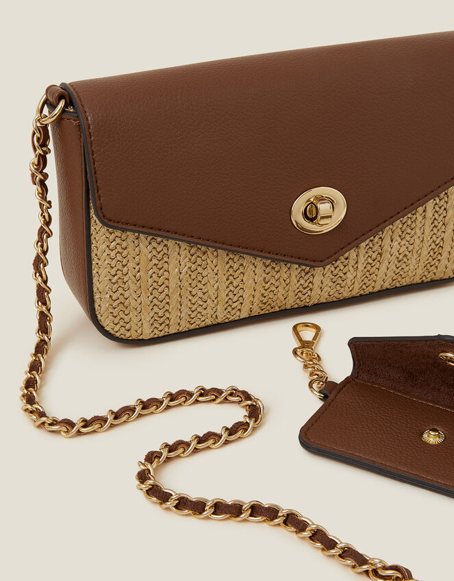Metallic Raffia Cross-Body Bag Gold, , large