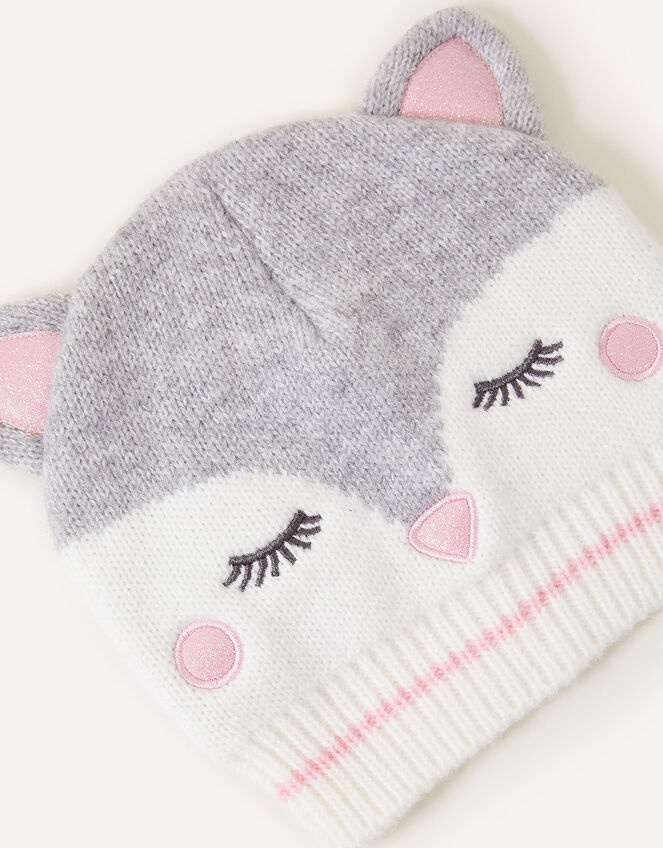 Snow Fox Beanie Hat, Grey (GREY), large