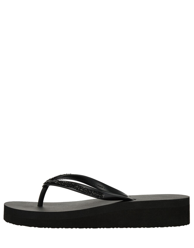 Eva Glitter Wedge Flip Flops, Black (BLACK), large