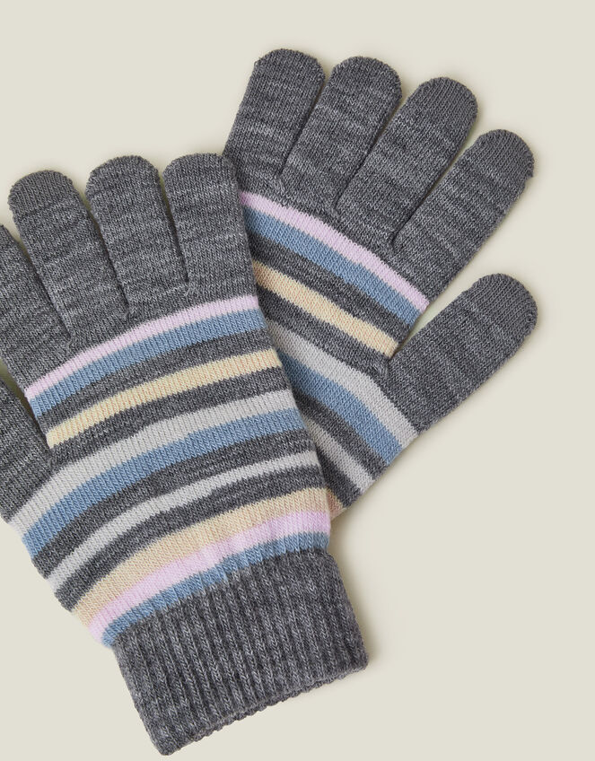 Touchscreen Stripe Knit Gloves, Grey (GREY), large