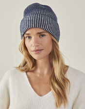 Chunky Rib Beanie Hat, Blue (NAVY), large