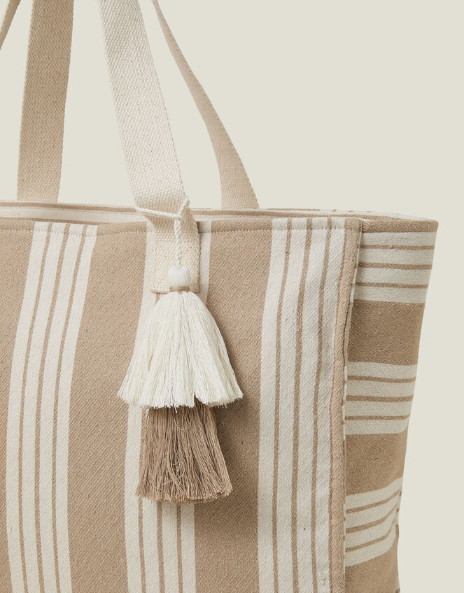 Large Stripe Beach Bag, Natural (NATURAL), large