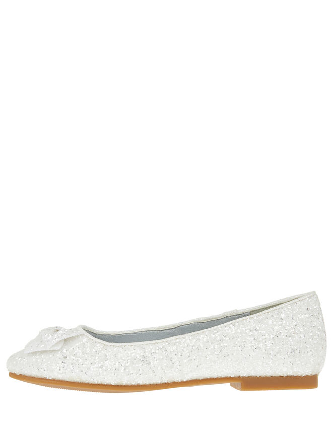 Sparkle Bow Glittery Ballet Flats, Natural (IVORY), large