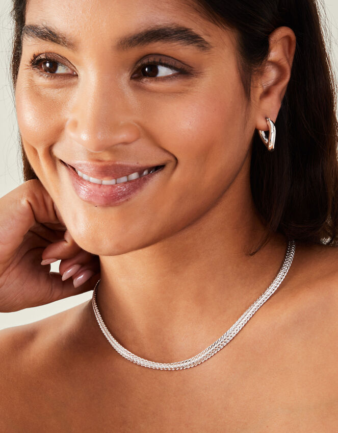 Sterling Silver-Plated Chunky Weave Chain Necklace, , large