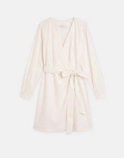 Long Sleeve Mini Wrap Dress, White (WHITE), large