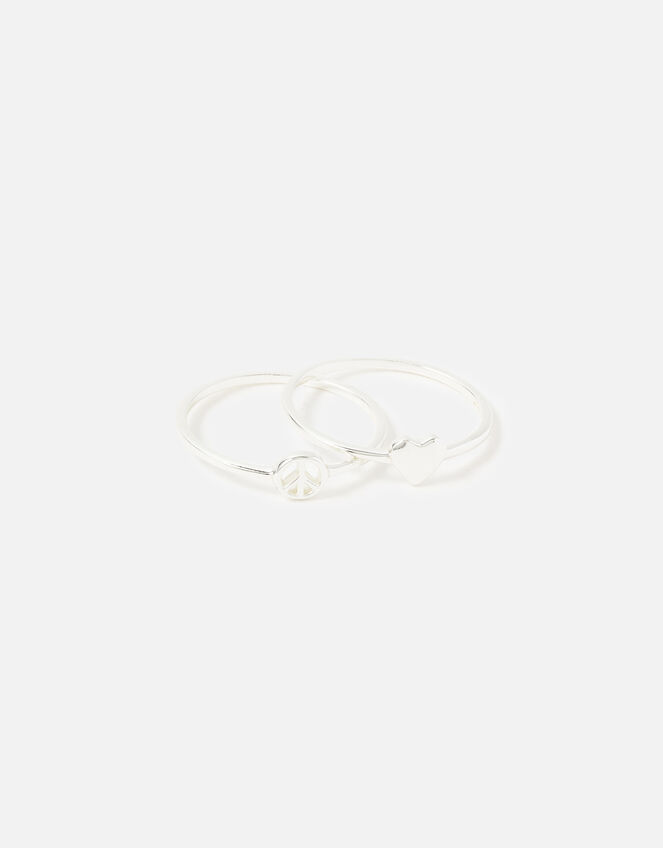 Sterling Silver Heart Peace Ring Twinset, Silver (ST SILVER), large