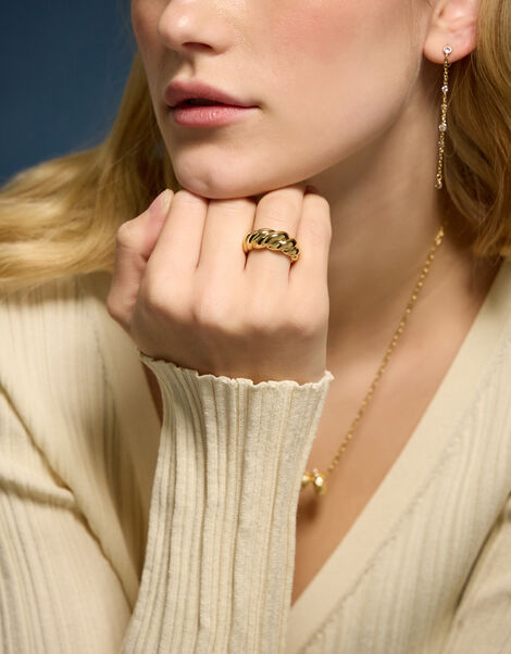 14ct Gold-Plated Twisted Wave Ring, Gold (GOLD), large