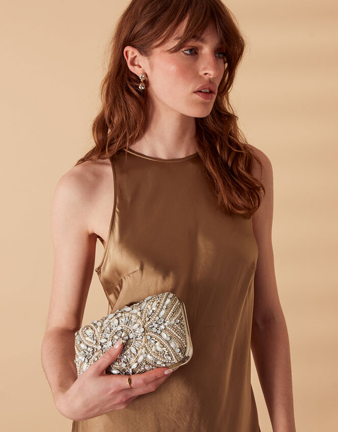 Bridal Embellished Hardcase Clutch Bag, , large
