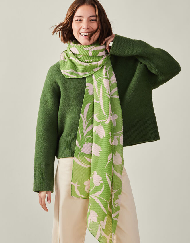 Lightweight Floral Pleat Scarf, , large