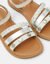 Girls Shell Metallic Sandals, White (WHITE), large