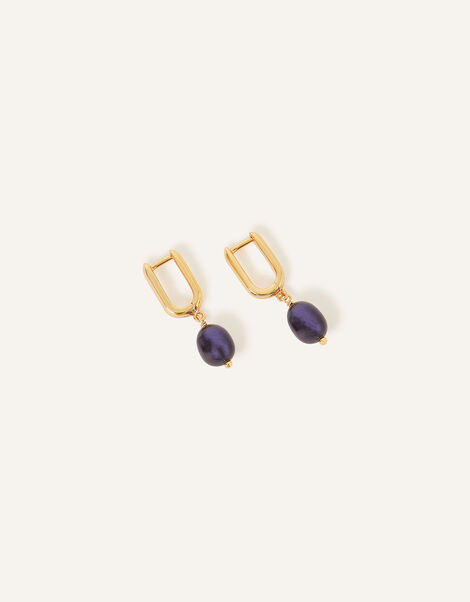 14ct Gold-Plated Pearl Huggie Hoops, , large