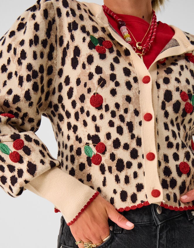 Accessorize x Good Manners Cherry Leopard Print Cardigan, Multi (MULTI), large