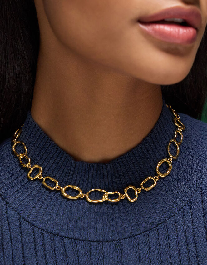 Stainless Steel Molten Link T-Bar Necklace, , large