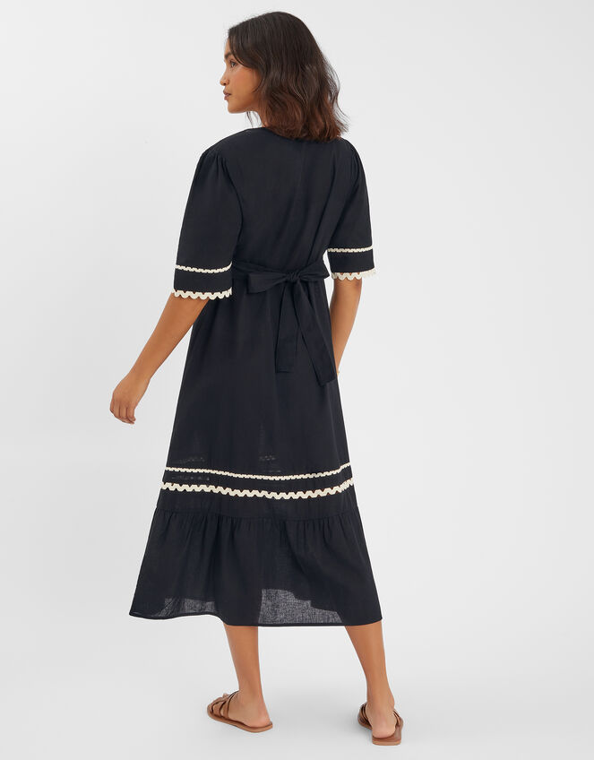 V-Neck Ric Rac Midi Dress, Black (BLACK), large