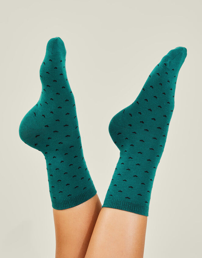 Ditsy Heart Print Socks, Teal (TEAL), large