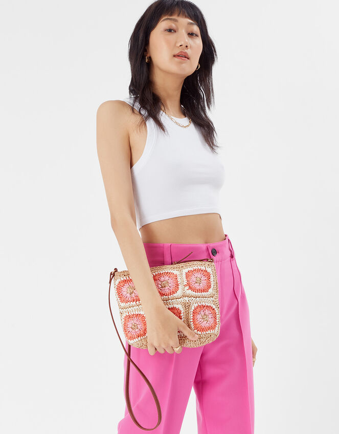 Crochet Raffia Cross-Body Bag, , large