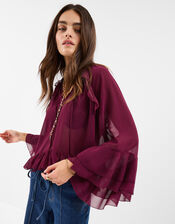 Ruffle Chiffon Blouse, Red (BURGUNDY), large