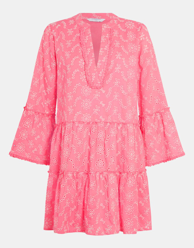 Broderie Flute Sleeve Mini Dress, Pink (PINK), large