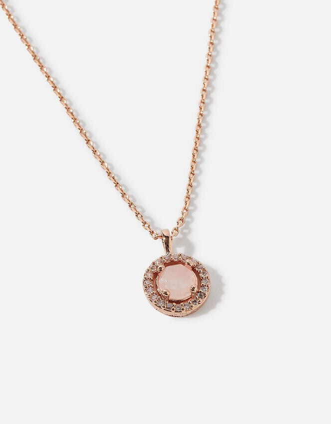 Rose Gold-Plated Rose Quartz Sparkle Halo Pendant Necklace, , large