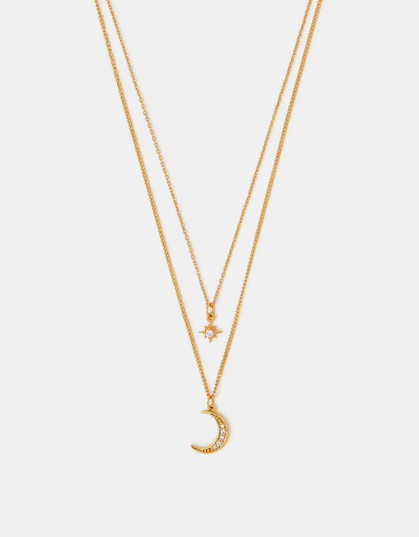 14ct Gold-Plated Celestial Pendant Layered Necklace, , large