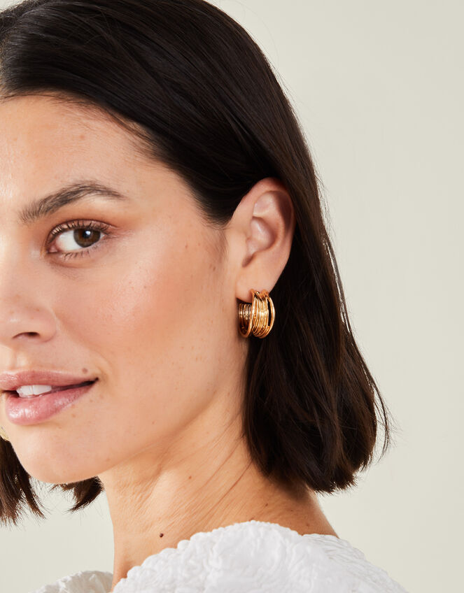 Wavy Chunky Hoop Earrings, , large