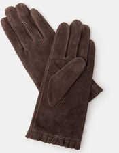 Frill Cuff Suede Gloves, Brown (CHOCOLATE), large