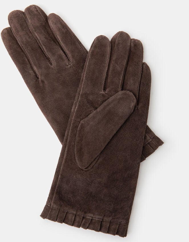 Frill Cuff Suede Gloves, Brown (CHOCOLATE), large