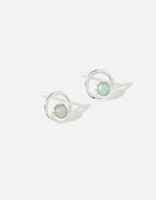 Recycled Sterling Silver Amazonite Circle Studs, , large