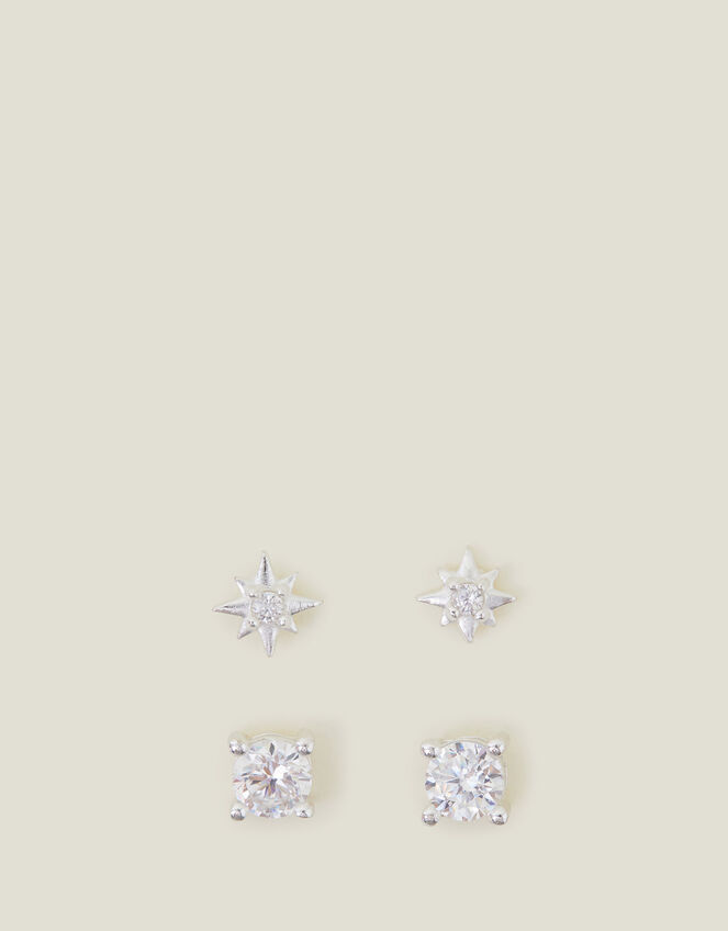 2-Pack Sterling Silver-Plated Star Earrings, , large