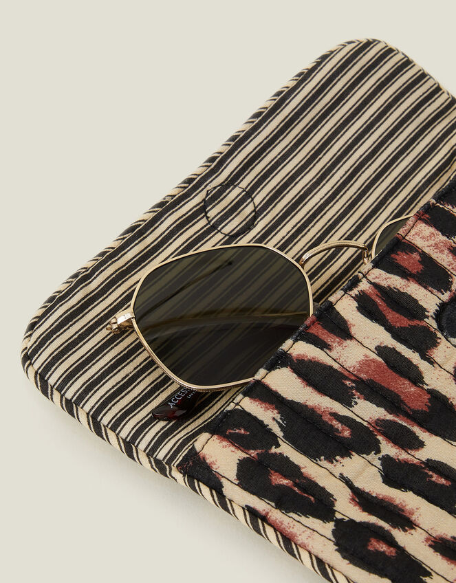 Quilted Leopard Print Soft Sunglasses Case, , large