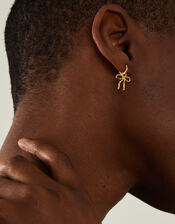 14ct Gold-Plated Bow Drop Hoops, , large