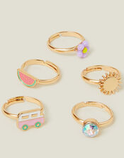 5-Pack Girls Fruit Adjustable Rings, , large