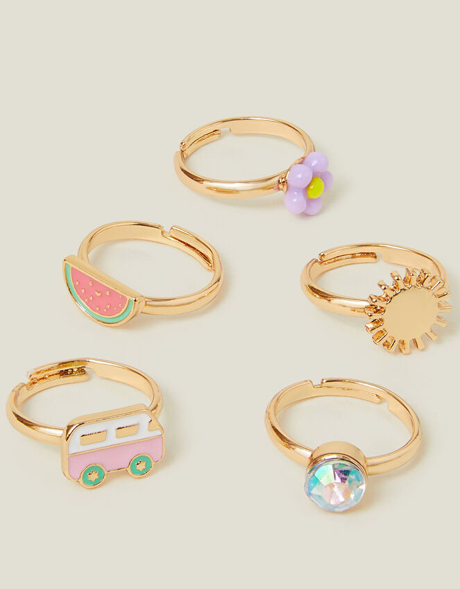 5-Pack Girls Fruit Adjustable Rings, , large