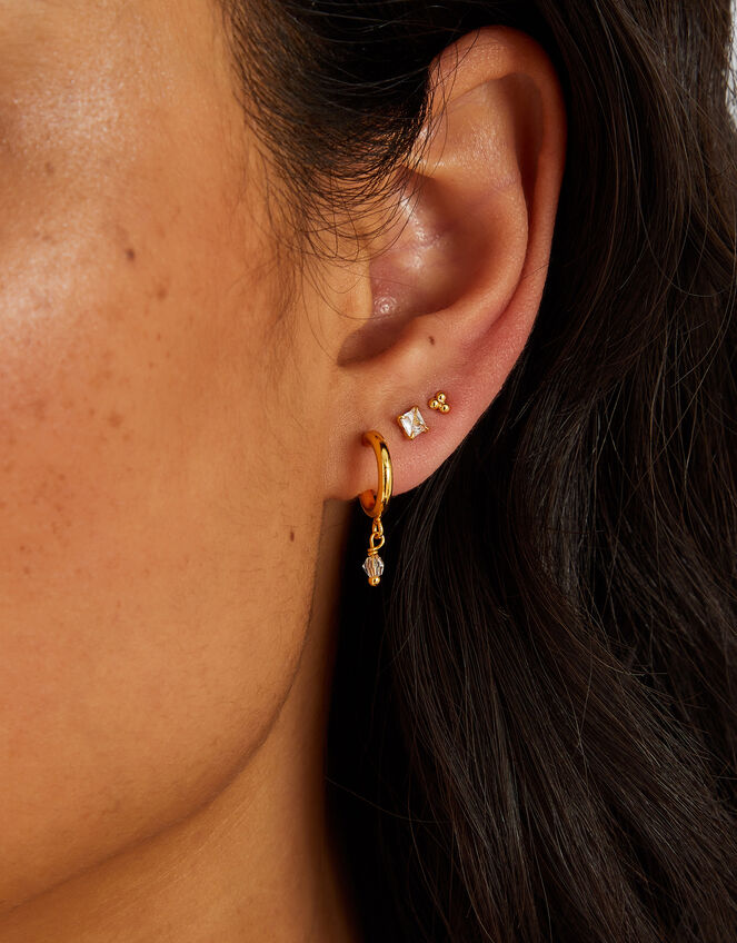 5-Pack 14ct Gold-Plated Star Stud and Hoop Earrings, , large