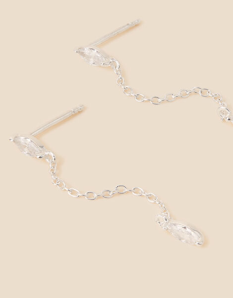 Sterling Silver Sparkle Chain Long Drop Earrings, , large