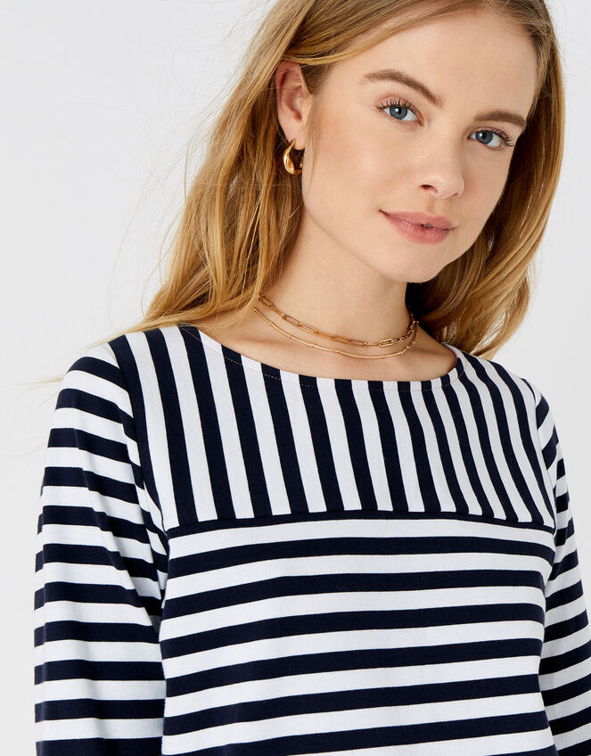 Stripe Boat Neck T-Shirt, Blue (NAVY), large