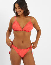 Frilly Seersucker Triangle Bikini Top, Orange (CORAL), large