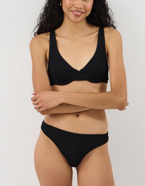 Seersucker Bikini Bottom, Black (BLACK), large