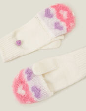 Girls Fluffy Heart Fingerless Mitten Gloves, Multi (BRIGHTS MULTI), large