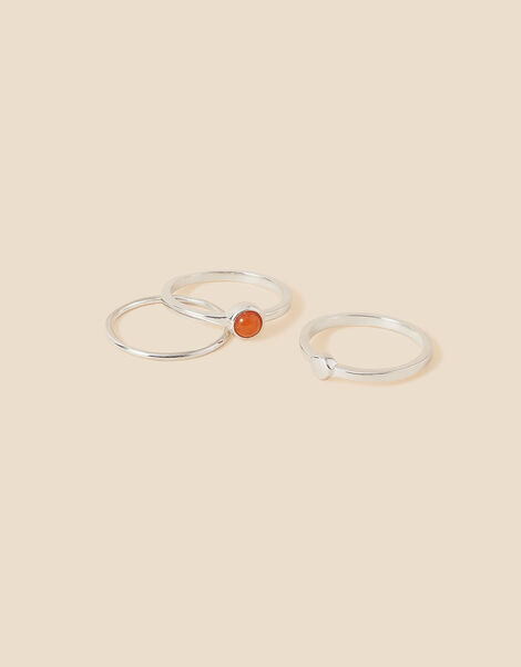Recycled Sterling Silver Carnelian Rings Set of Three , Red (RED), large