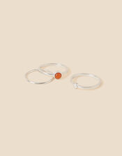 Recycled Sterling Silver Carnelian Rings Set of Three , Red (RED), large
