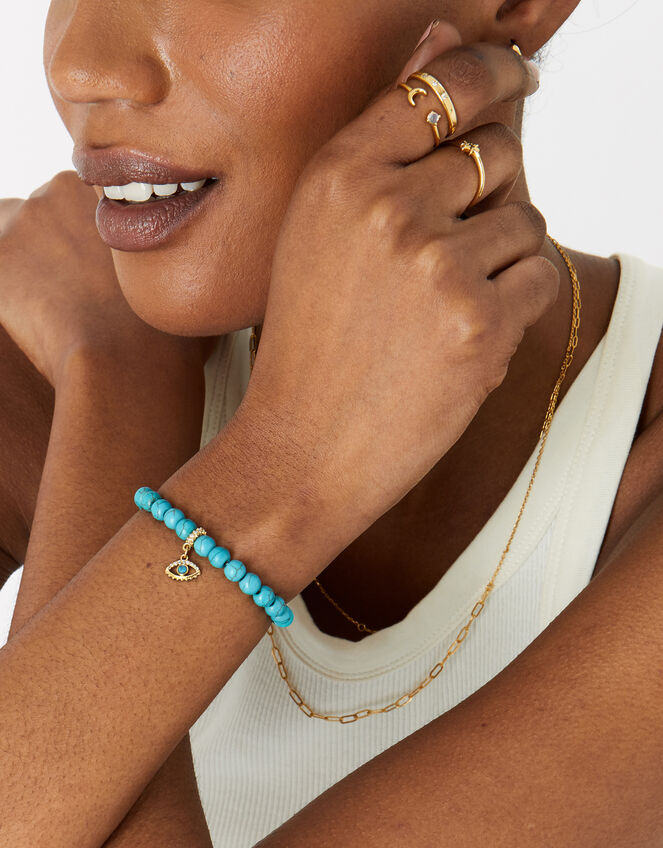 14ct Gold-Plated Turquoise Power Stone Bracelet, , large
