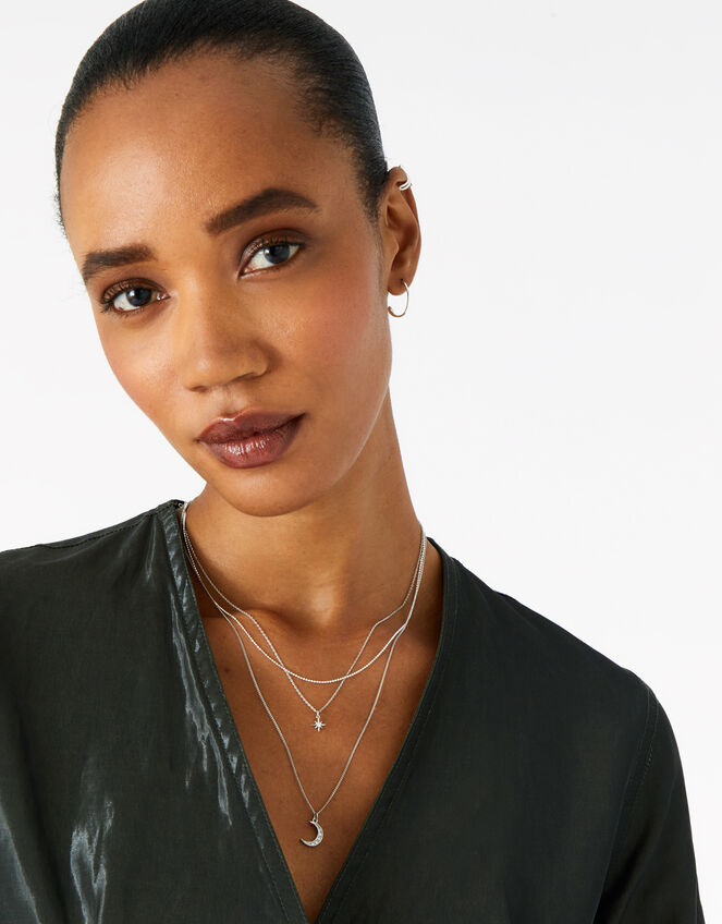 Platinum-Plated Celestial Layered Necklace, , large