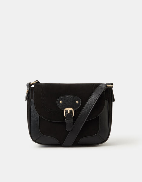 Saddle Buckle Crossbody Bag, Black (BLACK), large