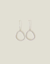 Sterling Silver-Plated Sparkle Pebble Hoops, , large