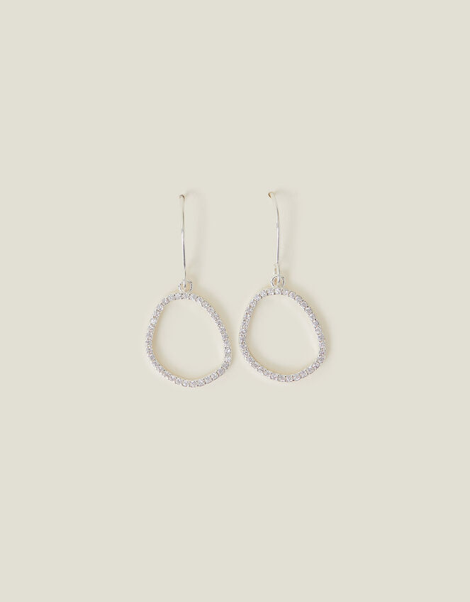 Sterling Silver-Plated Sparkle Pebble Hoops, , large