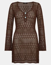 Knitted Long Sleeve Cover Up, Brown (CHOCOLATE), large